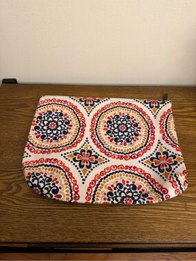 Thirty-One Sunset Medallion Zipper Pouch Canvas Organizer EUC